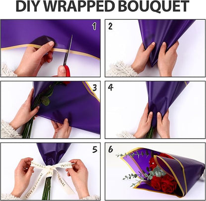 NESCCI 20 Sheets Flower Wrapping Paper - Waterproof Floral Bouquet Wrapping Paper, Florist Supplies Packaging Paper for Wedding Birthday Gift DIY (Deep purple)