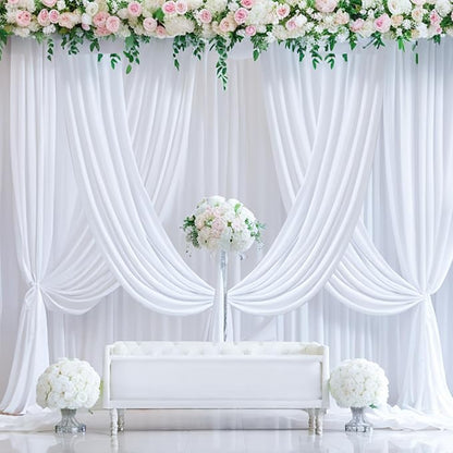 60ft x 15ft White Wrinkle Free Backdrop Curtains for Parties,Silky Polyester Fabric Wedding Ceiling Drapes, 12 Panels 15ft Photo Back Drop Drapes for Baby Shower Photography Stage Background Cloth