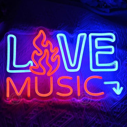 SYLHOME Live Music Led Neon Light Sign Fire Hot Bar Pub Music Studio Club Bedroom Wall Decor Sign Game Room Birthday Christmas Party Decoration 15.75" X 9.84" USB
