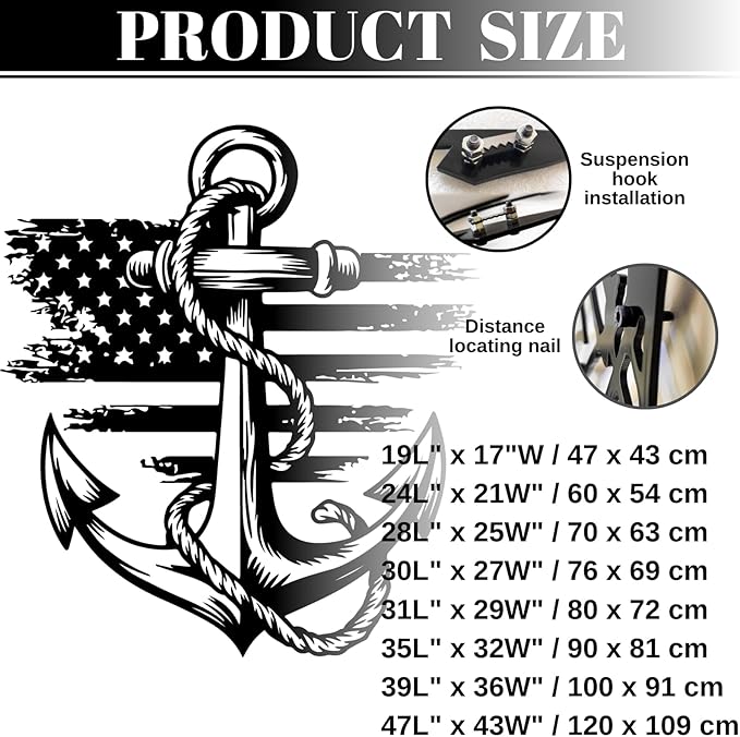 lunwall Metal Anchor Wall Decor, Anchor Metal Sign, Metal Anchor Decor, Anchor Metal Wall Art, Metal Nautical Wall Decor, Metal Wall Decor Coastal, Anchor Wall Decor (white, 39L x 36W / 100 x 91 cm)