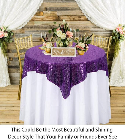 ShinyBeauty Sequin Tablecloth - Square 54x54-Inch Purple Glitter Tablecloth for Round Table - Wedding & Party