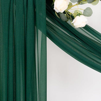 MLMC Emerald Green Wedding Arch Draping Fabric 4 Panels 29" x 20 FT Extra Long Gauze Drapes Sheer Backdrop Curtains 6.6 Yards Outdoor Drapery Panels for Wedding Ceremony Party Ceiling Decoration