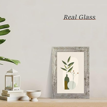 6x9 Picture Frame Set of 4, High Definition Glass Distressed Moss Green Frame, 6 x 9 Rustic Wood Photo Frames for Tabletop Display and Wall Mounting