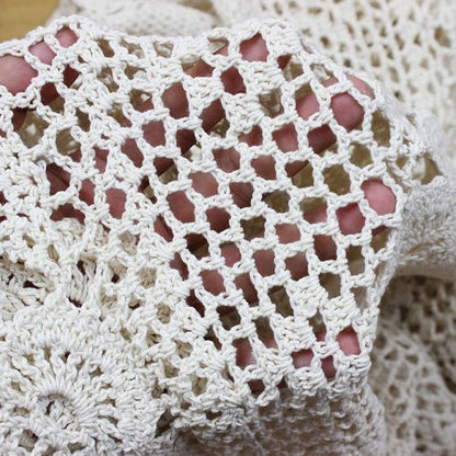 KEPSWET Cotton Handmade Crochet Lace Table Runner White Rectangle Coffee Table Dresser Decor (14x48 inch)