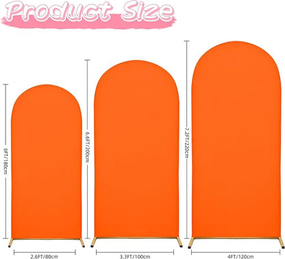 Wedding Arch Covers Arch Backdrop Cover Arch Stand Covers 7.2FT 6.6FT 6FT Set of 3 Arch Cover Spandex Fabric Stretchy Backdrop for Wedding Birthday Party Decoration Baby Shower (Candy Orange)