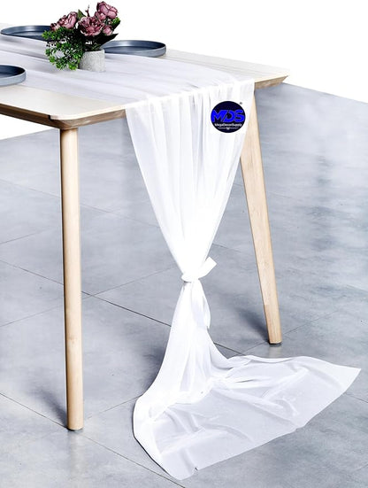 MDS Halloween Chiffon Table Runner - 5 Pack, 29 x 120 Inches, 10ft Each - Sheer Spooky Table Runners for Haunted House Parties, Trick-or-Treat Tables, Witchy Décor, Wedding & Events - White
