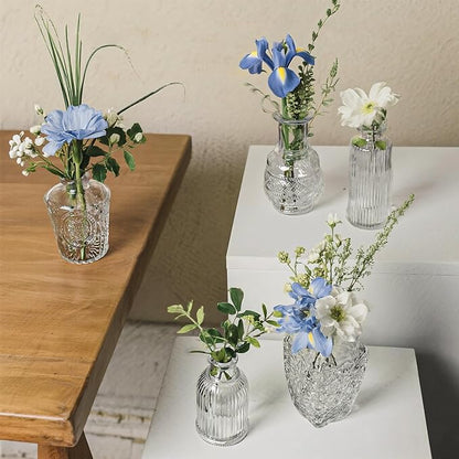 Glass Bud Vase Set of 16 Pcs Small Minimalist Vases for Flowers, Vintage Rustic Home Decor for Table Centerpiece Wedding Party, Modern Clear Aromatherapy Bottle for Living Room Bedroom