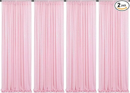 4Pcs 2Ft x 8Ft Pink Sequin Backdrop Curtains, Glitter Photography Background, Sequence Xmas Thanksgiving Backdrop (Pink, 4 pcs-2ftx8ft)