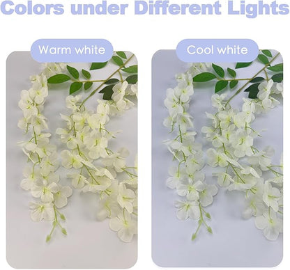 24 Pcs of Wisteria Hanging Flowers, 3.75 Feet Fake Wisteria Flower Strings, Artificial Wisteria Flowers Hanging Garland for Backdrop, Wedding, Ceremony,Garden and Home Wall Decoration (White)