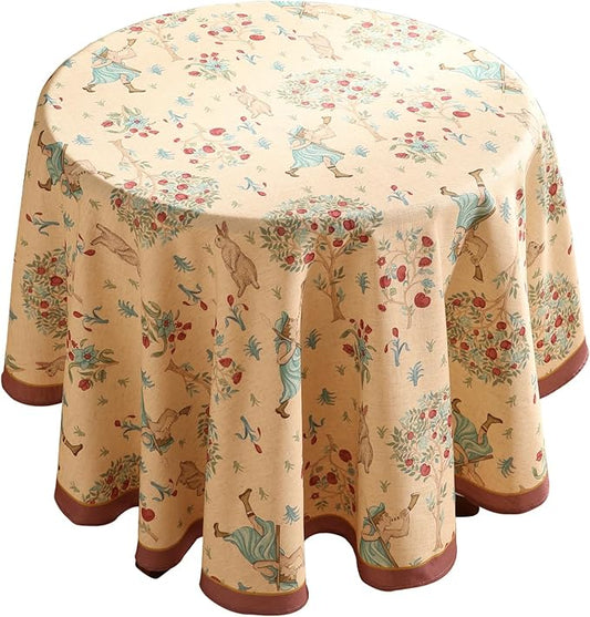 patdrea Designer Linen Beige Round Tablecloth,Vintage Italian Trees Pattern Table Cloth,Decoration Table Cover Cloth for Kitchen Dining Christmas,Tea Party,Thanksgiving,Diameter 67"-Tatiana a