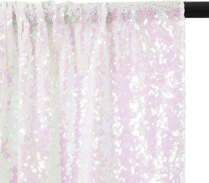 Eternal Beauty White Iridescent Sequin Backdrop, 6x8 Ft Glitter Background Curtains for Shimmer Photography Party Wedding Birthday Back Drop Decor