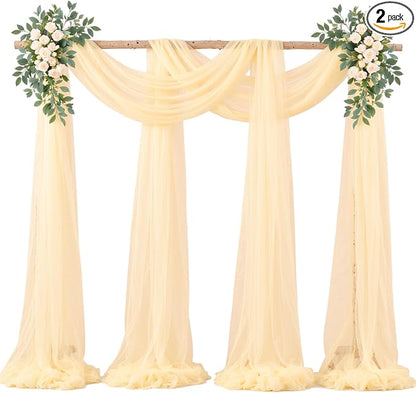 Champagne Arch Draping Fabric for Wedding, 2 Panels 60" x 26Ft Chiffon Drapery Fabric Drapes Backdrop for Wedding Ceremony Baby Shower Bridal Shower Decoration