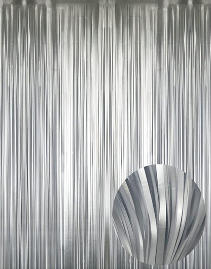 GOER 3.2 ft x 8.2 ft Metallic Tinsel Foil Fringe Curtains Party Photo Backdrop Party Streamers for Birthday,Graduation,New Year Eve Decorations Wedding Decor (4 Pcs,Matte Silver,Thick Material)
