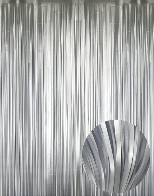 GOER 3.2 ft x 8.2 ft Metallic Tinsel Foil Fringe Curtains Party Photo Backdrop Party Streamers for Birthday,Graduation,New Year Eve Decorations Wedding Decor (5 Pcs,Matte Silver,Thick Material)