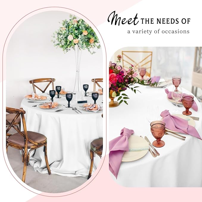 6 Packs Satin Tablecloth 120 Inch White Round Table Cloth Silk Tablecloth Smooth Fabric Overlay Satin Table Cover Decoration for Wedding Party Banquet Events