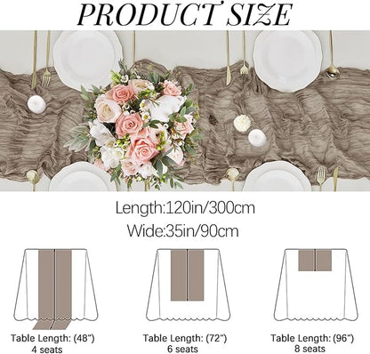 4 Pack Nude Cheesecloth Table Runner 35x120 Inch Boho Gauze Fabric Cheese Cloth Table Runner 10Ft Rustic Romantic Sheer Table Runners for Wedding Party Bridal Baby Shower Long Table Decoration