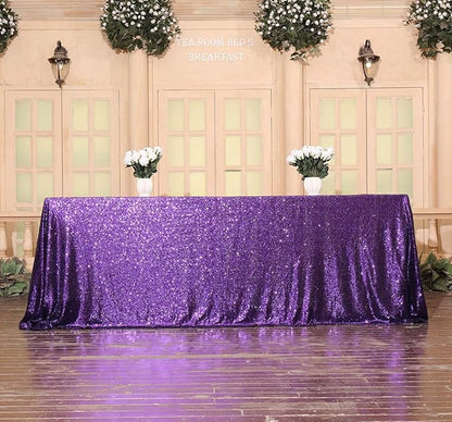 SquarePie Sequin Tablecloth 90 x 156 Inch Purple Sparkly Table Cloth for Wedding Halloween Party
