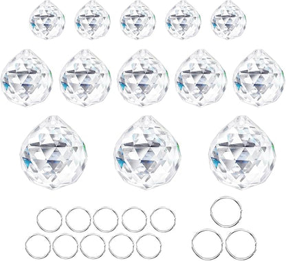 20mm/30mm/40mm Clear Crystal Balls Prism Sun Catcher for DIY Home Garden Wedding Party Decor, Pack of 13