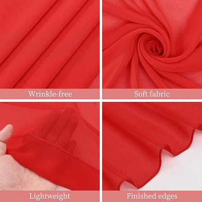 6 Panels Red Wedding Ceiling Drapes 5ftx20ft Ceiling Drapes Chiffon Fabric Arch Draping Sheer Curtains Soft Drapery Draping Wedding Ceiling Decorations for Party Ceremony Stage Swag