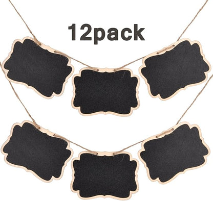 UCEC Mini Erasable Chalkboards, Double Sided Blackboard with Hanging String for Markers & Chalks, Message Board Signs, Food Labels, Wedding Parties, Pack of 12