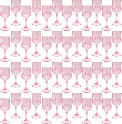 Plastic Wine Glasses，Plastic Goblets Vintage Style Cordial Drinking Glasses for Wedding Reception, Grand Event Party Supplies (48, Pink)