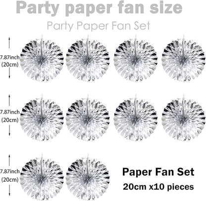 Silver Birthday Decorations,DIY Silver Paper Fans Hanging Decoration ,DecoracióN De CumpleañOs para Hombre,Wedding Decorations for Party 8in,Birthday Decorations for Men 30 Color DIY Set (Silver)
