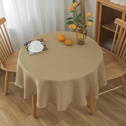 NLMUVW Round Linen Tablecloth 48 Inch, Tan Table Cloth Farmhouse Water Resistant Decorative Table Cover for Dining Kitchen Cafe Party