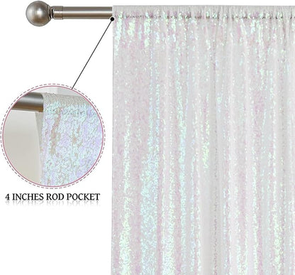 Sugargirl White Iridescent Sequin Backdrop Curtain 4 Panels 2FTx8FT Glitter White Iridescent Background Drapes Sparkle Photography Backdrop for Party Wedding Birthday Wall Decoration