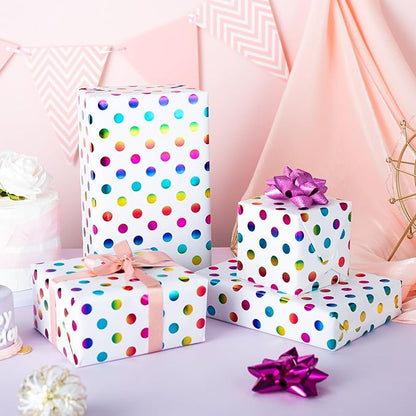 Yarcony Colorful Polka Dot Wrapping Paper Mini Roll, Gift Wrapping Paper, Rainbow Polka-Dot Gift Wrap for Present Packaing, Boys Girls Birthday, Party, Holidays, and Celebrations(17 Inch X 16.5 Feet)