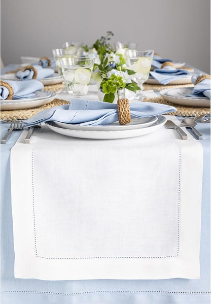Solino Home Linen White Table Runner 108 Inches Long - 100% Pure Linen 14 x 108 Inch Table Runner for Fall, Autumn, Halloween, Thanksgiving, Holiday - Classic Hemstitch
