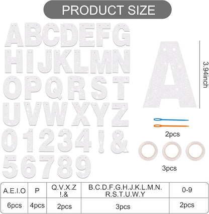 BEISHIDA 116 PCS Glitter Color White DIY Letter Banner Kit Make Your Own Banner，Including 111 Letters and Numbers 3 Rope and 3 Threading Device,Customized for Birthday Graduation Wedding Party Decor