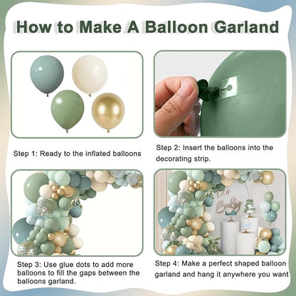 Dusty Blue Sage Green Balloon Arch Kit, Pastel Blue Green Sand White Gold Confetti Balloons Garland Kit for Wedding Bridal Boho Birthday Party Backdrop Decorations