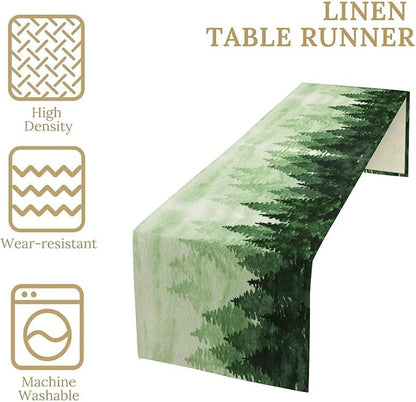 Foggy Forest Table Runner,Watercolor Wreen Misty Forest Landscape Table Runner for Kitchen Dining Table Home Party Decoration 13x90 Inch