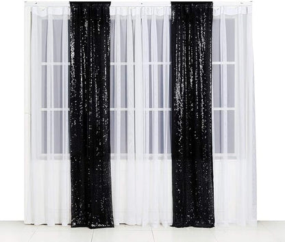 SquarePie Sequin Backdrop Curtain Non-Transparent Background Sparkly for Halloween Party 2FT x 8FT Black 2pcs