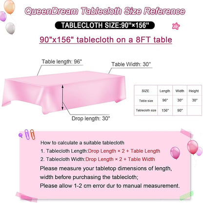 QueenDream Hot Pink Wedding Sequin Tablecloth 90 x 156 Inch Rectangle Glitter Table Cloth for Birthday Party Baby Shower Decor