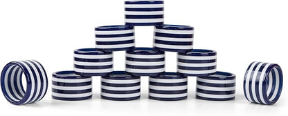 Set of 12 Epoxy Napkin Rings – Elegant Navy Blue & White Napkin Holders for Table Decor, Parties, Weddings & Dining - Modern Round Serviette Rings for Home & Holiday Celebrations - CLEENTABLE