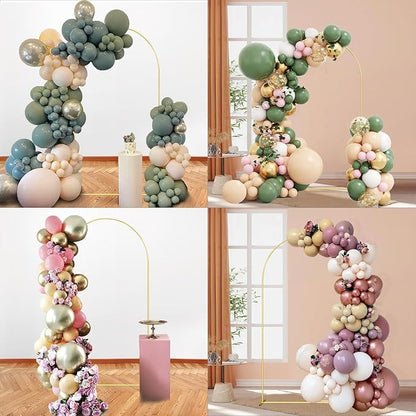 6FT Wedding Arch Backdrop Stand and Beige Arch Cover, Beige Spandex Fitted Backdrop Cover and Gold Wedding Arch Frame for Birthday Party Wedding Ceremony Bridal Baby Shower, Parties Decoration.