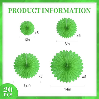 20 Pcs Grass Green Hanging Paper Fan, Hanging Honeycomb Round Paper Fans for Weddings, Birthdays, Christmas, Baby Showers, Classroom, Events Ceiling Party Supplies Decorations