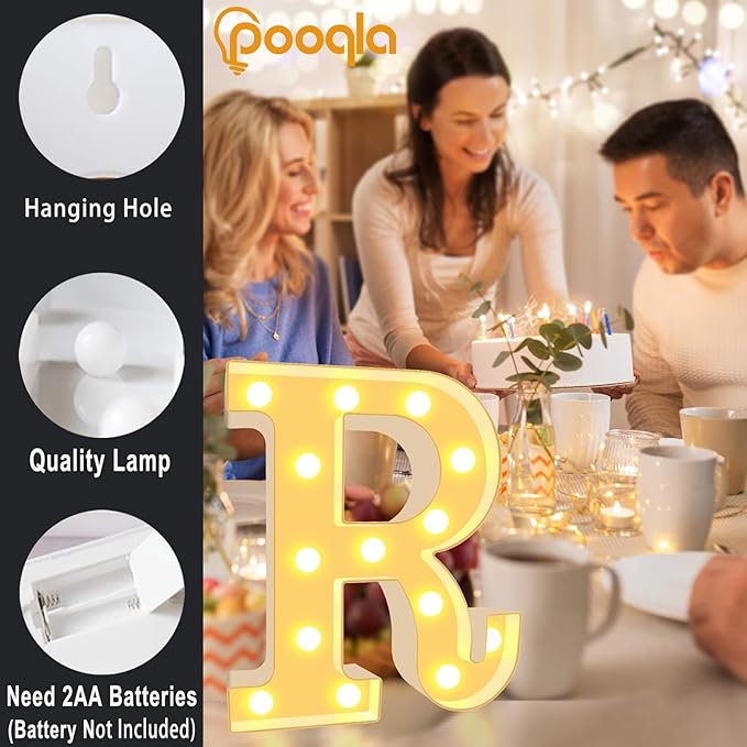 Pooqla LED Marquee Letter Lights, Warm White and Cool White Decorative Lighted Letters, Light Up Alphabet Letters for Boys Girls, Party, Wedding, Bar, Night Light, Birthday Decoration, Letter I