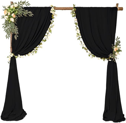 4 Panels Wedding Arch Draping Fabric 28 x 20Ft Chiffon Wedding Arch Drapes Chiffon Fabric Drape Sheer Backdrop Curtain for Weddings Party Ceremony Birthday Reception Swag Backdrop Ceiling Décor(Black)