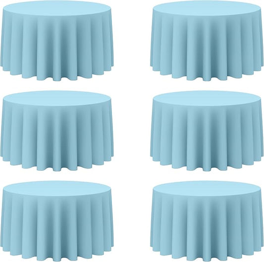 BRILLMAX 6 Pack Light Blue Round Tablecloths 120 Inch - Circle Bulk Linen Polyester Fabric Washable Table Cloth Cover for Wedding Reception Banquet Birthday Party Buffet Restaurant