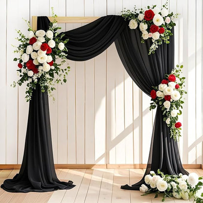 Wedding Arch Draping Fabric 1 Panel 30'' x 18FT Black Sheer Chiffon Arch Drapery for Photo Booth Bridal Shower Baby Shower Church Decor Newborn Photography Christening Outdoor Party