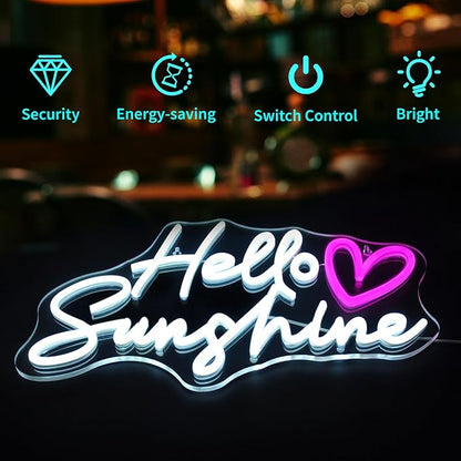 Hello Sunshine Neon Signs for Wall Decor White LED Neon Sign for Room Neon Light Sign for Wall Decor Birthday Party USB Powered