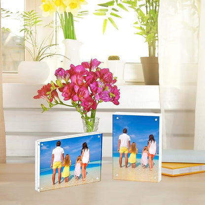 Meetu Acrylic Picture Frame 6x8 Tabletop Photo Frame Magnetic Double Sided Frame Free Standing Desktop for Display Document, Certificate, Photograph, Artwork in Office Room