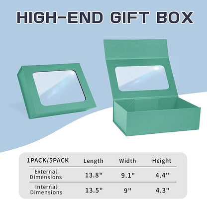 Light Green Large Gift Boxes with Window, 13.5"x9"x4.3" Bridesmaid Boxe for Gift Giving,Birthday Gift Box with Magnetic,Closure Lid Gift Boxes for Presents,Cute Boxe,Luxury for Gift Packaging,Gift Box for Wrapping Gifts