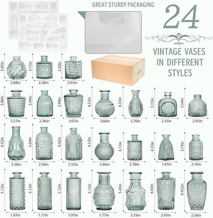 Mini Bud Vases As Wedding Centerpieces for Tables,Clear Bud Vases for Flowers,Small Flower Vases Suitable for Birthday Party,Anniversary,Wedding Reception,Baby Shower (Green, 24PCS)