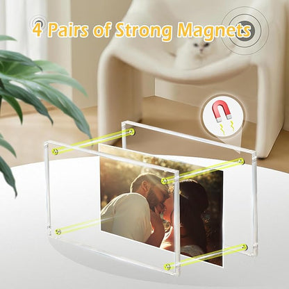 3 Pack 4x6 Magnetic Acrylic Picture Frame with Base, Both Horizontal Vertical or Slant Back Display, Double Sided Clear Photo Frame, Frameless Lucite Frames
