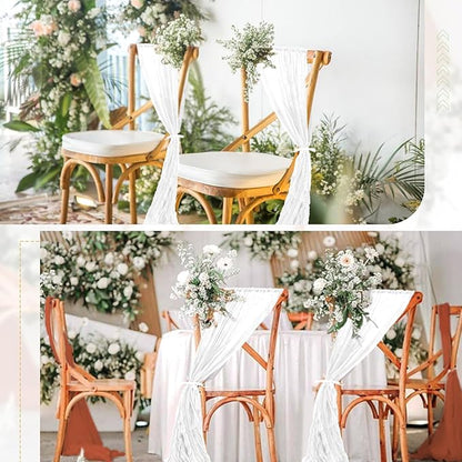 50 PCS Cheesecloth Chair Sashes Bows Wedding Aisle Decorations Chair Ribbon Ties Back Sash for Wedding Party Events Banquet Chair Cover Decoration (White)