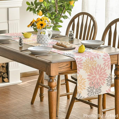 Artoid Mode Pink Dahlia Floral Pinnata Summer Table Runner, Spring Kitchen Dining Table Decoration for Home Party Decor 13x72 Inch