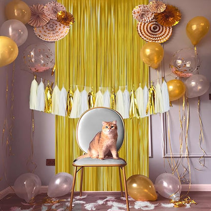 Gold Foil Fringe Curtain 3.3×8.3FT 2 Packs, Metallic Tinsel Curtains Party Streamers for Birthday Graduation Baby Shower Decoration (2pcs,3.3FT×8.3FT, Gold)